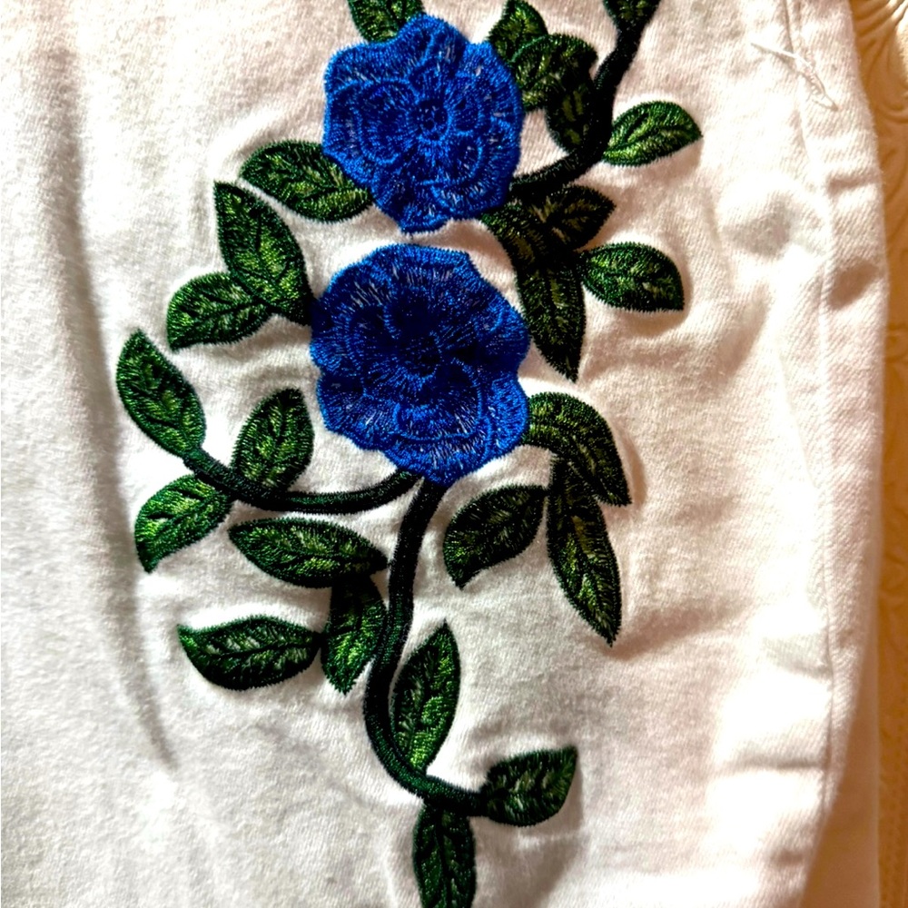 White, with Cobalt Blue Roses,Jean Jacket & Matching Jeans
